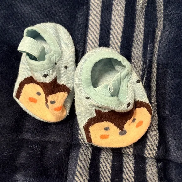 Cute Hedgehog Baby Slippers - Light Blue and Tan - Picture 1 of 1